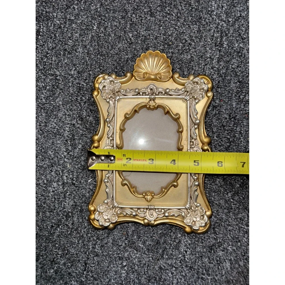 Vintage Ornate Gold Silver Baroque Picture Frame Shell Crest Tabletop Wall 5x8